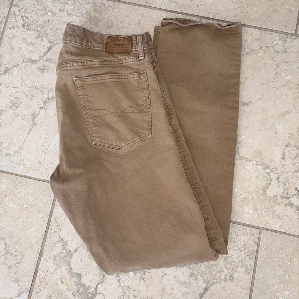 Polo Ralph Lauren Jeans Mens 36x34 Beige Tan Varick Slim Straight Khaki Denim